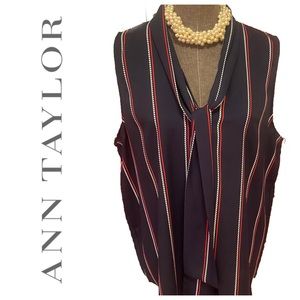Ann Taylor silky striped Pussy-bow blouse XXL